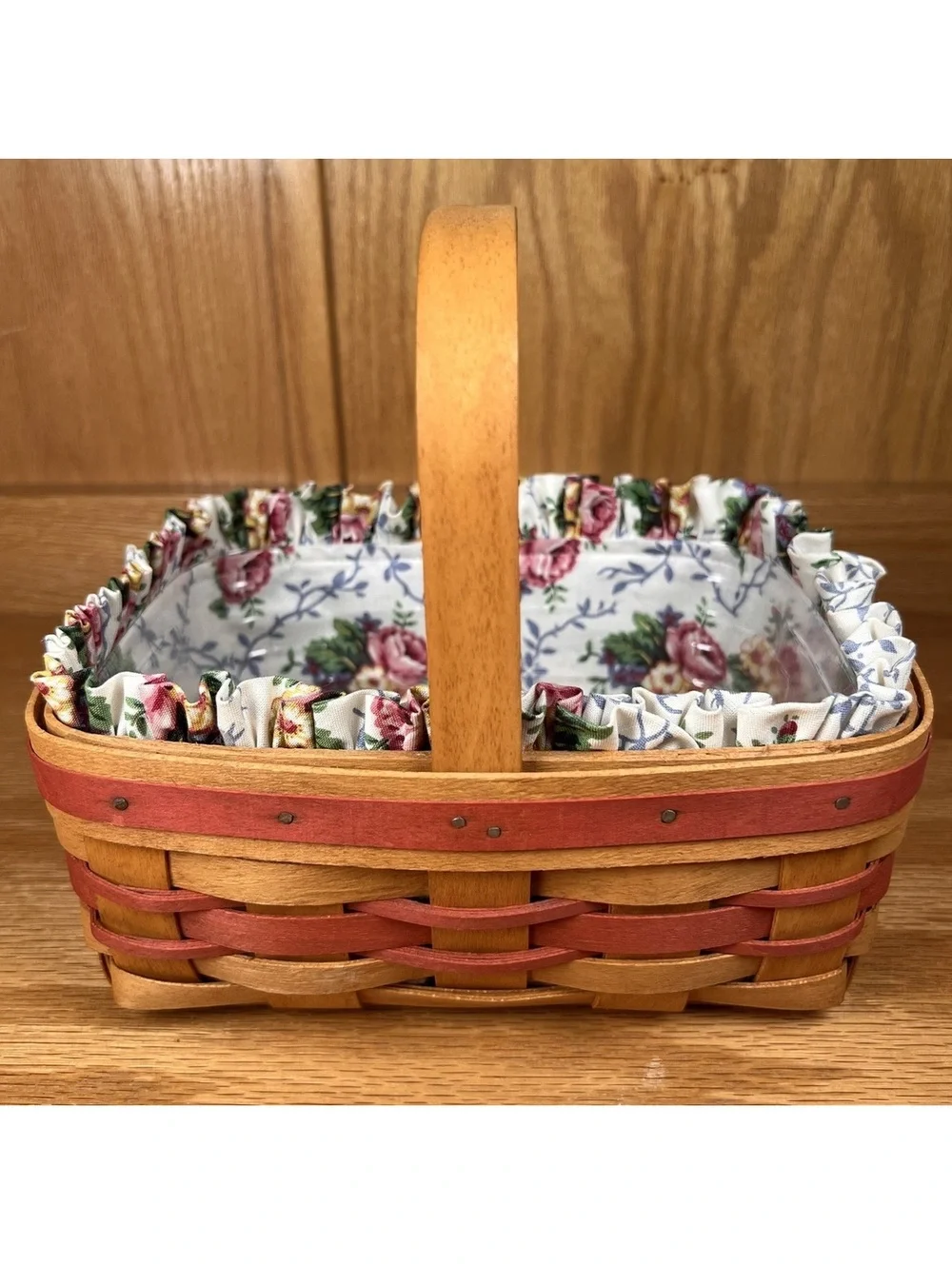 Longaberger 1994 Woven Basket with Floral Fabric Liner and Protector